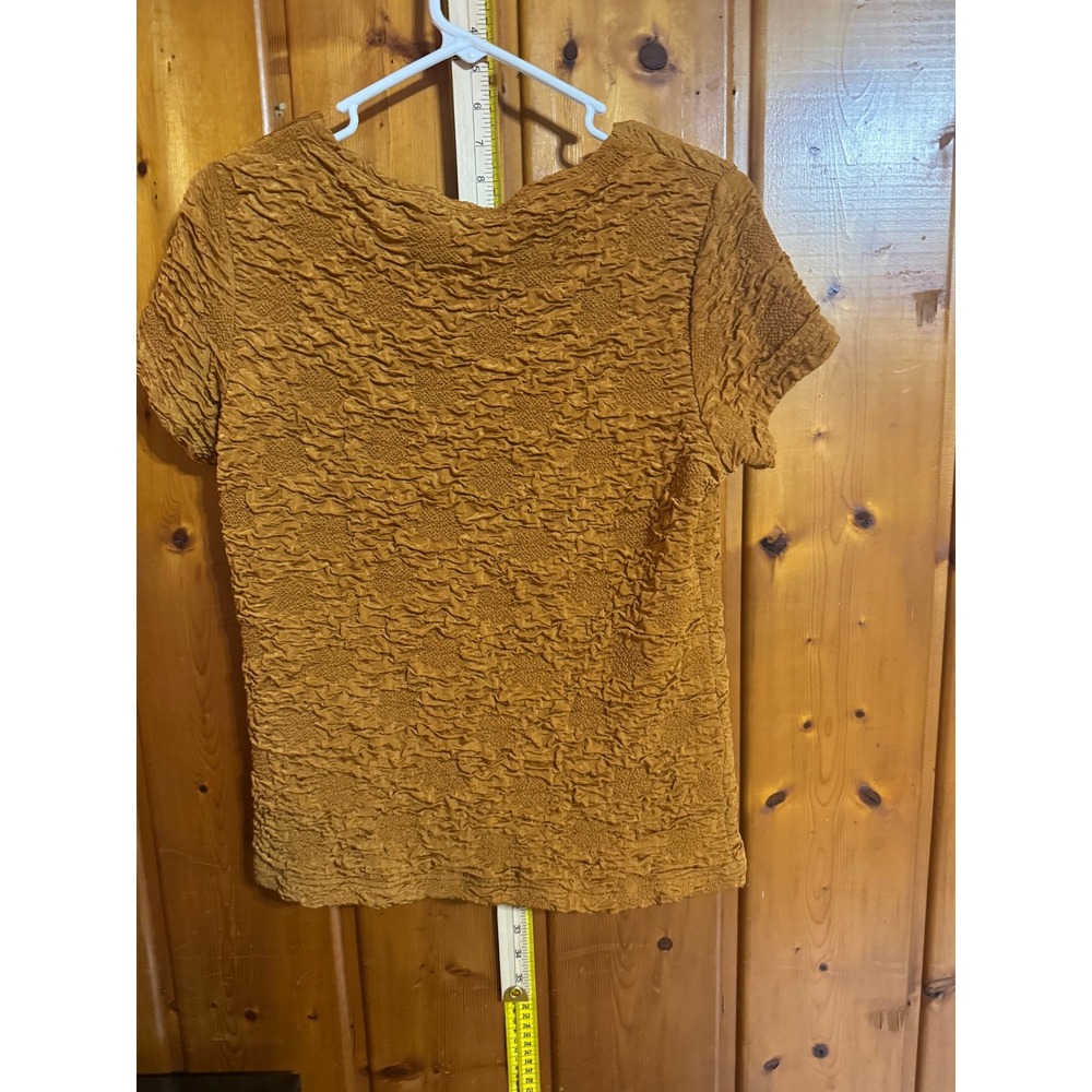 Coldwater Creek Womens Mustard Yellow Popcorn Texture Floral Blouse Small S